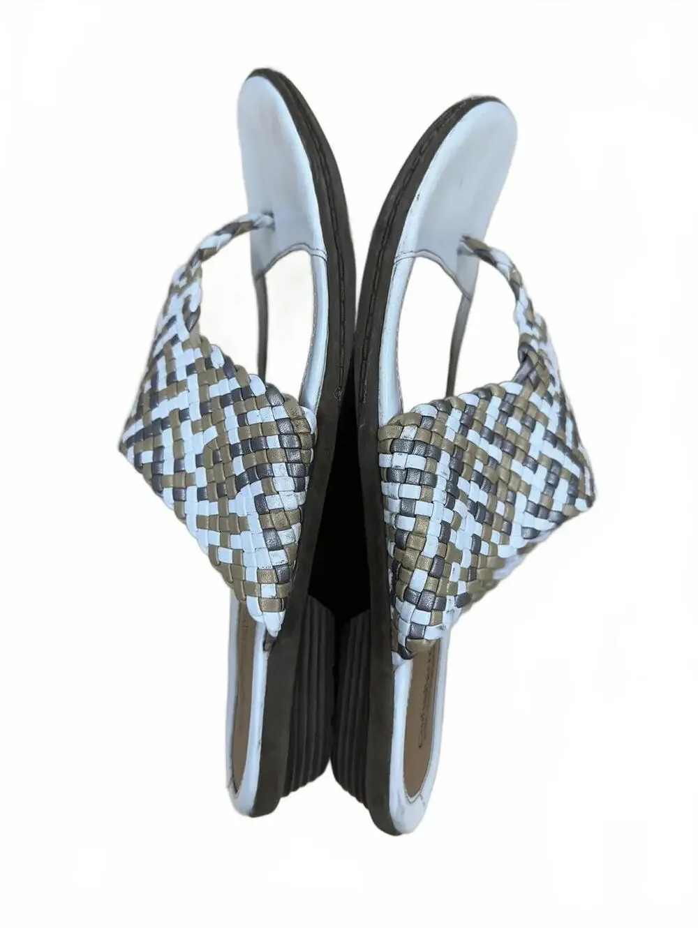 Croft & Barrow Woven Slide Sandals White and Beige‎ Casual Summer Flats